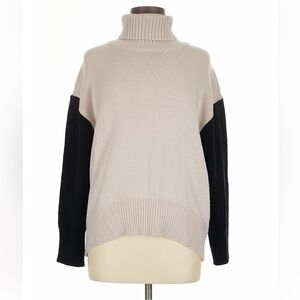 Peserico Two-Tone Cowl Neck Sweater in Cream and Black Sz 46
